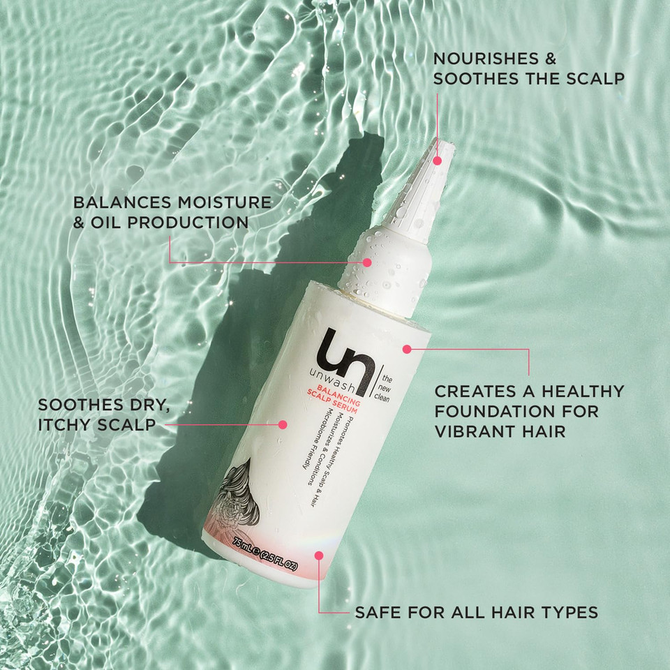 Unwash Balancing Scalp Serum - Nourish & Soothe Dry, Flaky Itchy Scalp, Nourishing Scalp Treatment, Balances Moisture, Micriobiome Friendly, Sulfate Free, 2.5 Fl Oz