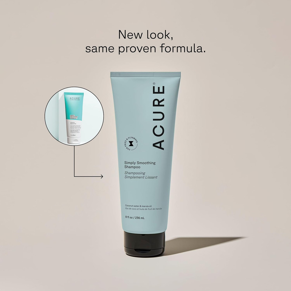 Acure Simply Smoothing Shampoo & Conditioner Set  Frizz Control & Hydration For Silky, Manageable Hair, Enhances Shine & Softness, Vegan, 8 Fl Oz Each