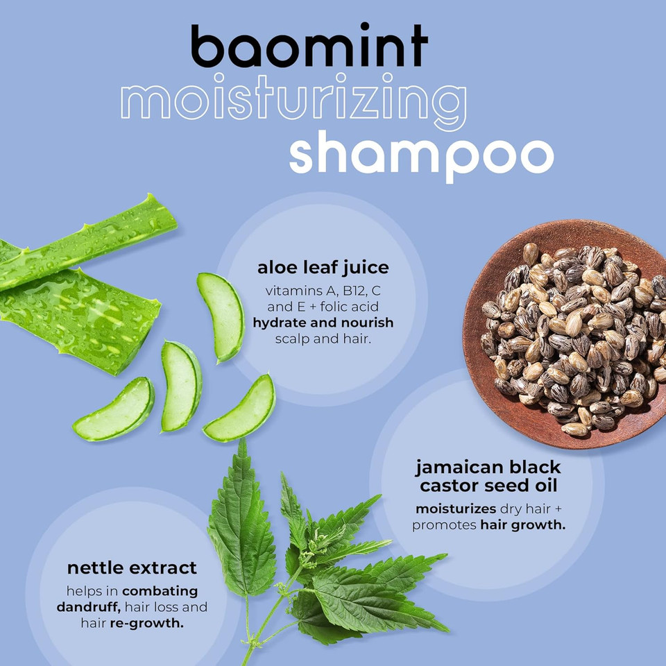 Adwoa Beauty Baomint Moisturizing Shampoo With Baobab, Rosemary, Mint And Jamaican Black Castor Oils. Moisturize Hair And Scalp, Cleanse Without Stripping Your Curls, For Coily And Curly Hair, 3.3 Oz