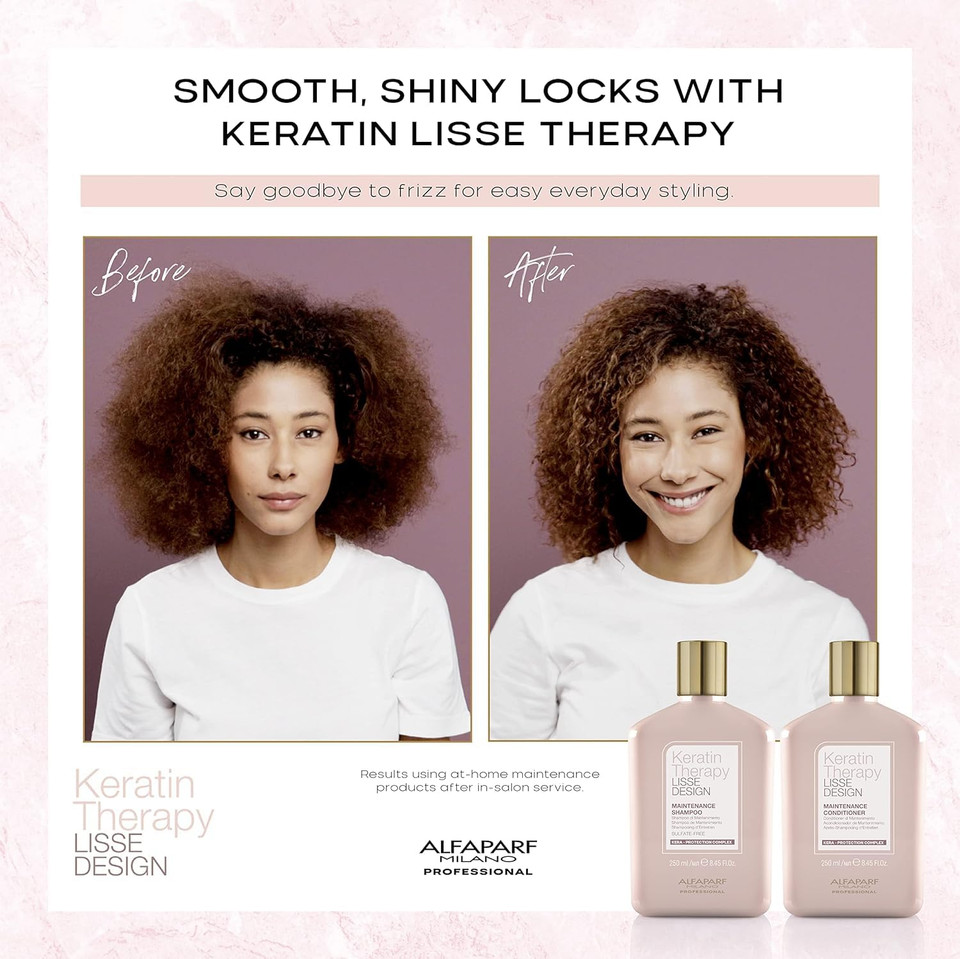 Alfaparf Milano Lisse Design Keratin Shampoo And Conditioner Set - Sulfate Free - Anti-Frizz - Maintains & Enhances Professional Keratin Therapy Treatment - Keeps Hair Smooth & Straight