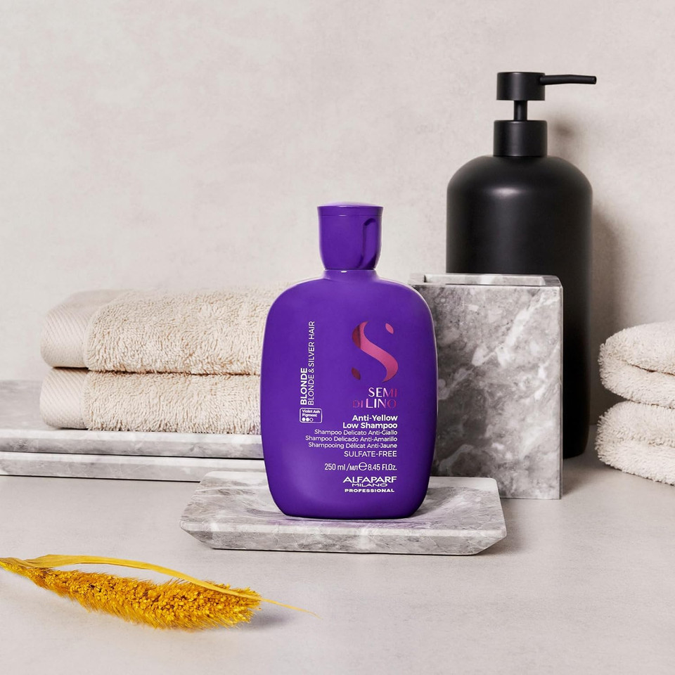 Alfaparf Milano Semi Di Lino Anti Yellow Purple Shampoo For Blonde Hair - Sulfate Free, Hydrating Shampoo For Blonde, Platinum, Silver & Gray Hair - Removes Yellow & Neutralizes Brass (8.45 Oz/250 Ml)
