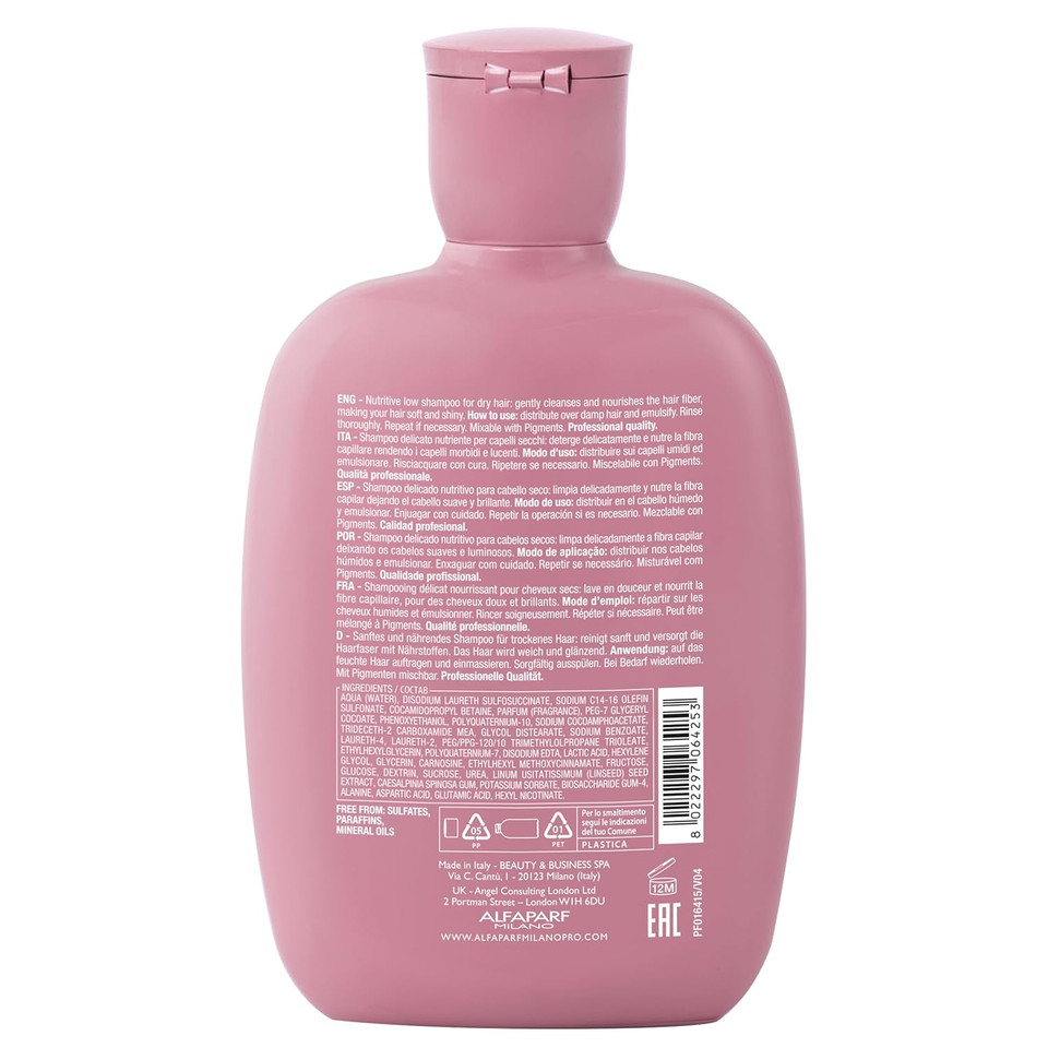 Alfaparf Milano Semi Di Lino Moisture Nutritive Sulfate Free Shampoo For Dry Hair - Paraben And Paraffin Free - Safe On Color Treated Hair - Professional Salon Quality