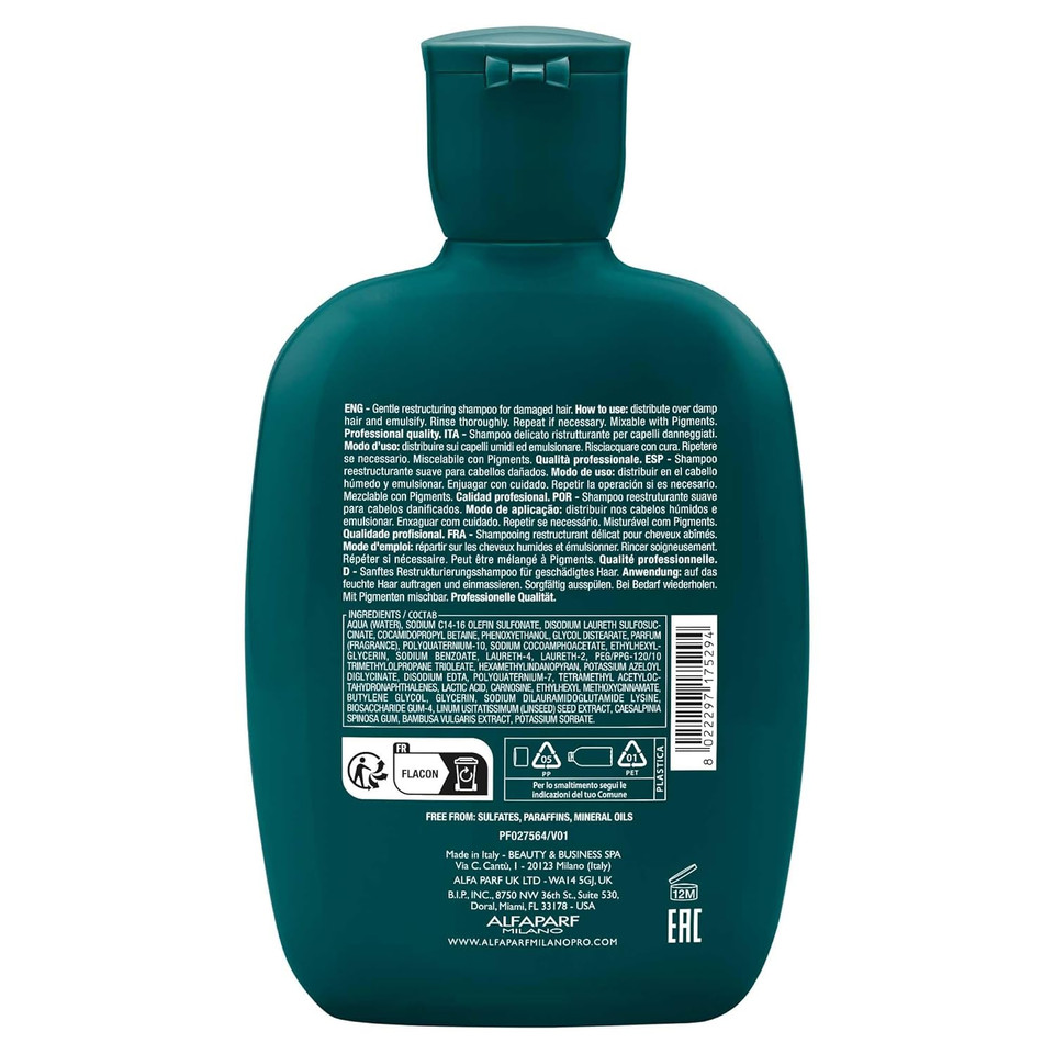 Alfaparf Milano Semi Di Lino Reconstruction Reparative Sulfate Free Shampoo For Damaged Hair - Color Safe - Repairs, Restores Fiber & Elasticity - Paraben Free - Vegan