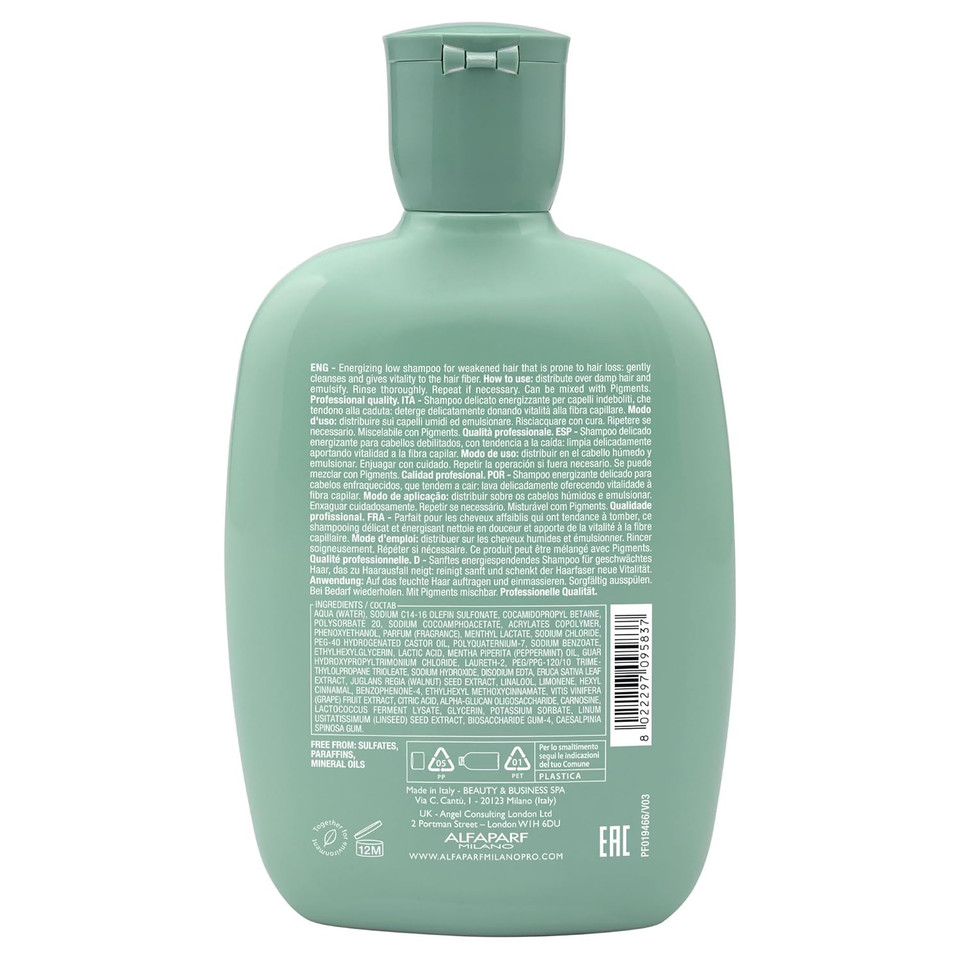 Alfaparf Milano Semi Di Lino Scalp Renew Low Shampoo For Thinning Hair - Sulfate Free Shampoo - Strengthens, Re-Densifies And Stimulates Hair Fiber - Professional Salon Quality