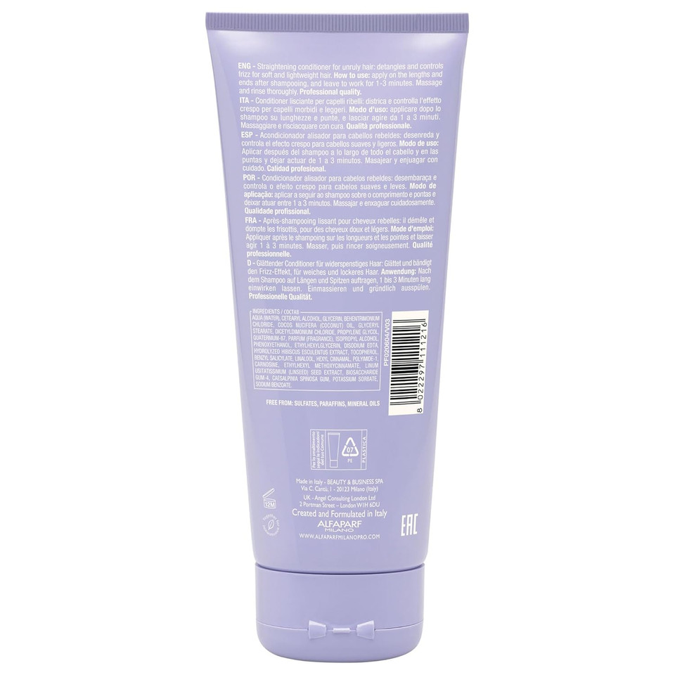 Alfaparf Milano Semi Di Lino Smooth Conditioner For Frizzy And Rebel Hair - All Soft Detangling Conditioner With Flax Seed For Humidity Control - Anti Frizz & Hair Straightening Treatment
