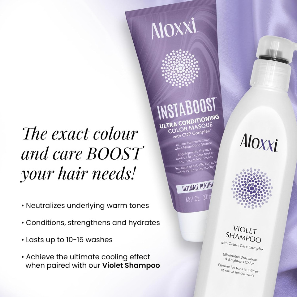 Aloxxi Instaboost Platinum Color Depositing Conditioner Mask, Instant Temporary Hair Color Dye, Ultra Conditioning Color Masque Balances Brassy, Yellow Tones (Ultimate Platinum), 6.8 Fl Oz