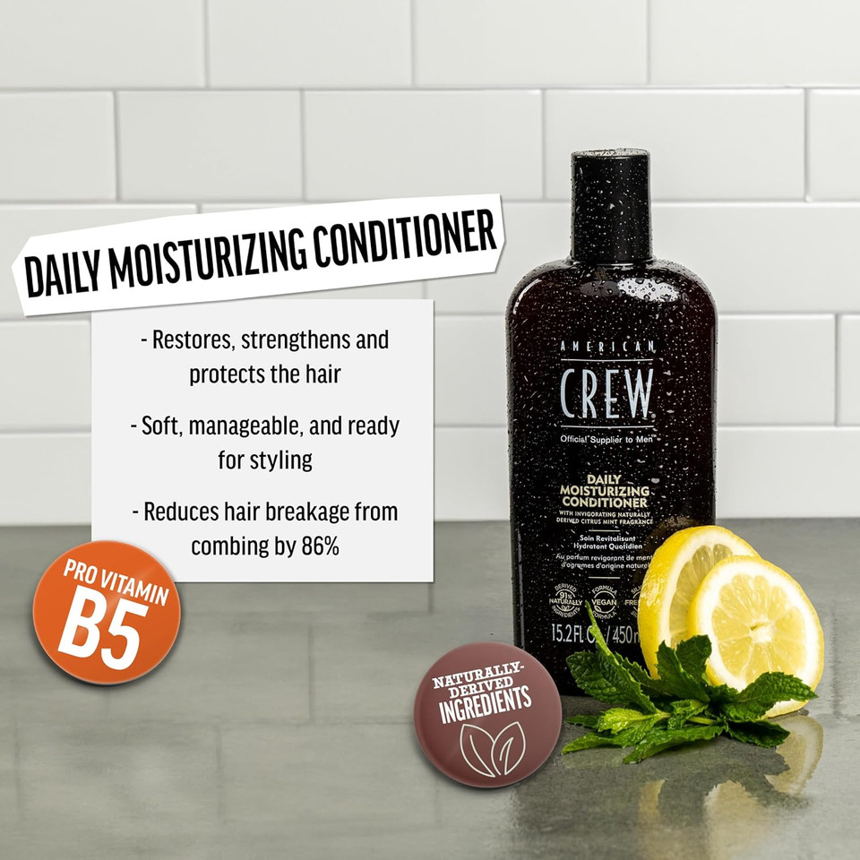 American Crew Conditioner For Men, Daily Moisturizer, Naturally Derived, Vegan Formula, Citrus Mint Fragrance, 15.2 Fl Oz
