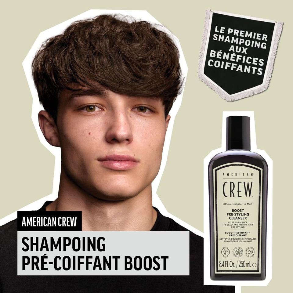 American Crew Men'S Pre Styler Boost Shampoo For Fine & Thin Hair, Instantly Volumizing Formula, Adds Volume, Lift, & Shine, Vegan, 8.4 Fl Oz