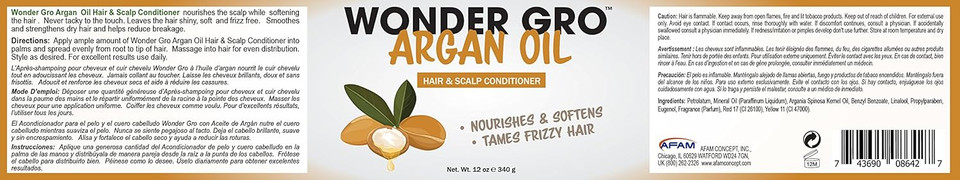 Argan Oil Hair Grease Styling Conditioner, 12 Fl Oz - Frizz-Free Grease - Nourishes & Softens By Wonder Gro