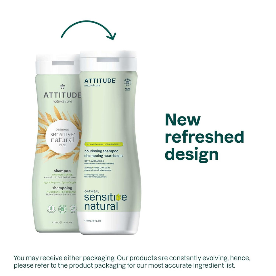 Attitude Hair Shampoo For Sensitive Dry Scalp, Ewg Verified, Soothing Oat, Dry And Damaged Hair, Naturally Derived Ingredients, Vegan And Plant-Based, Nourishing, Avocado Oil, 16 Fl Oz
