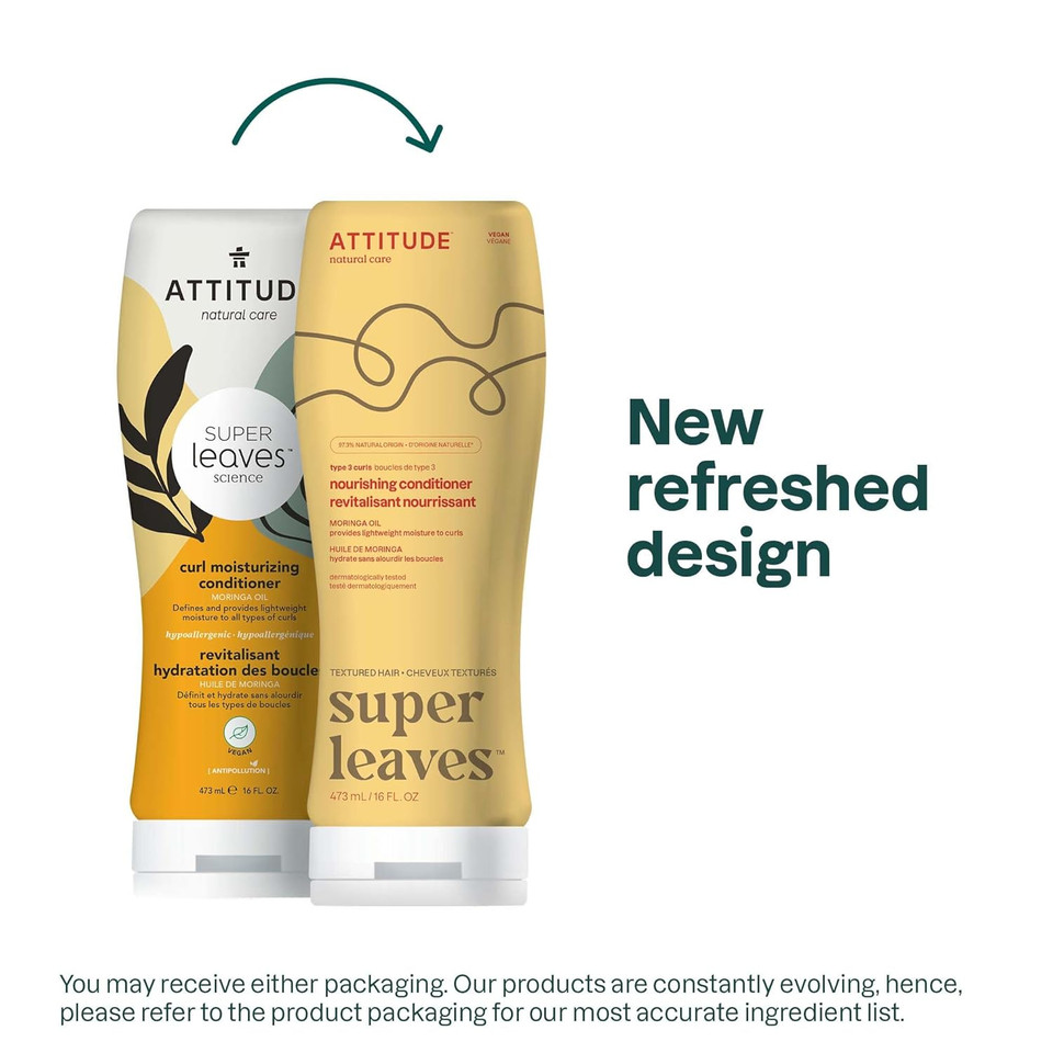 Attitude Nourishing Conditioner For Curly Hair With Moringa Oil, Vegan And Naturally Derived, 3A, 3B, 3C Curl Type, Provides Lightweight Moisture To Curls, 16 Fl Oz