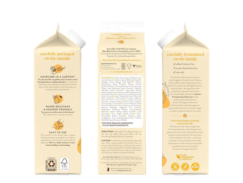 Babo Botanicals Nourishing Mango & Hibiscus Shampoo + Bundle With Conditioner- For Dry, Damaged, Color-Treated Hair  Moisturize & Soften - Passion Fruit Ferment For Scalp