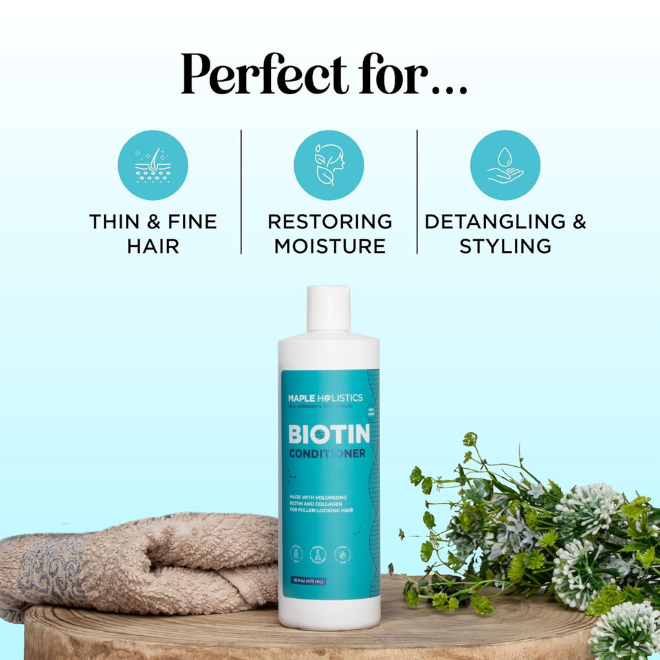 Biotin Conditioner For Thinning Hair - Volumizing Conditioner For Fine Thin & Weak Hair - Sulfate Paraben & Silicone Free With Nourishing Plant Proteins Argan Oil Green Tea & B Vitamins (25 Fl Oz)