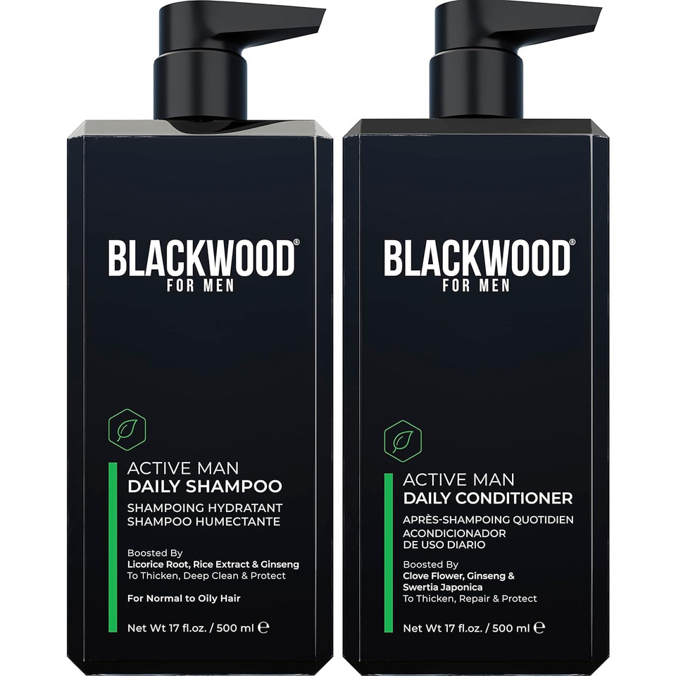Blackwood For Men Active Man Conditioner For Hair Loss & Dandruff (17 Oz) + Active Man Shampoo (17 Oz) Bundle - Sulfate Free, Paraben Free, & Cruelty Free