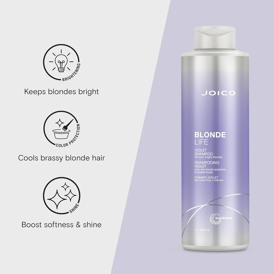 Joico Blonde Life Violet Shampoo | For Cool & Bright Blonde Hair | Neutralize Brassy Tones | Banish Yellow Tones | Boost Shine | Sulfate Free | With Monoi & Tamanu Oil