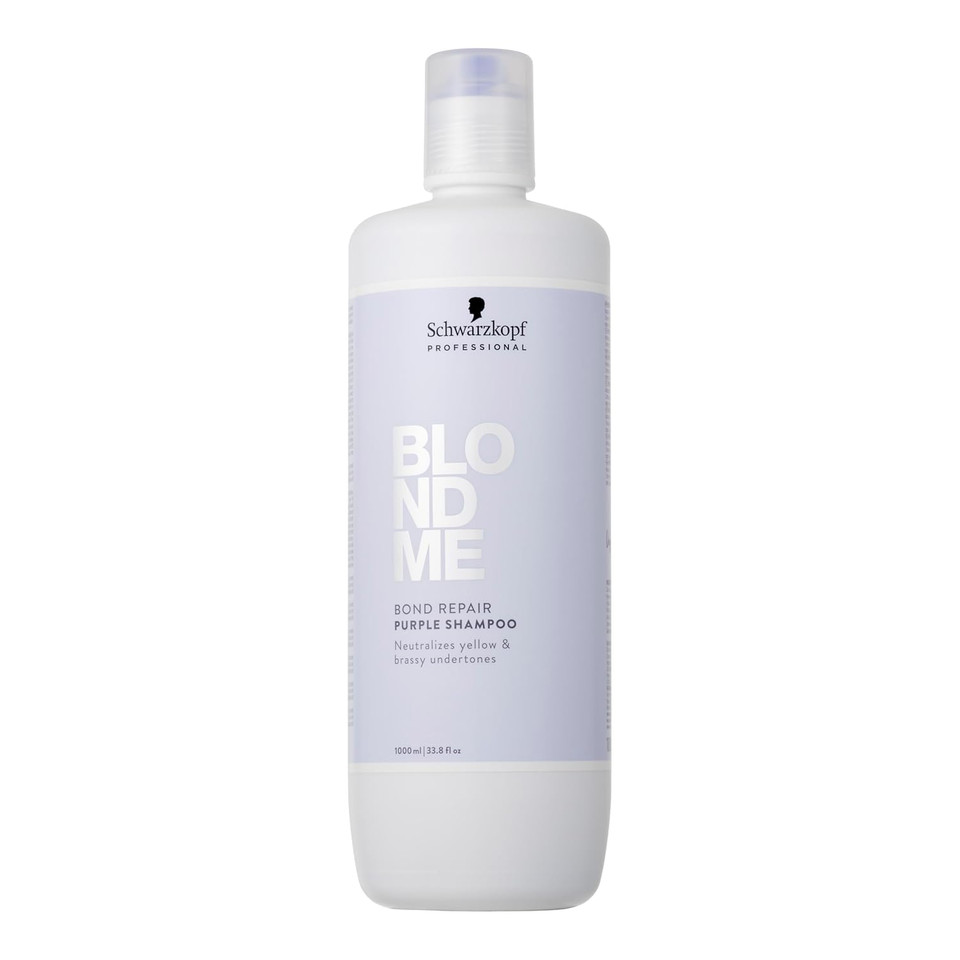 Blondme Bond Repair Purple Shampoo For Blonde Hair | Neutralizes Yellow & Brassy Tones | Strengthens, Repairs, & Prevents Breakage | For Moisturized, Healthy-Looking Cool-Toned Blondes, 33.8 Fl Oz