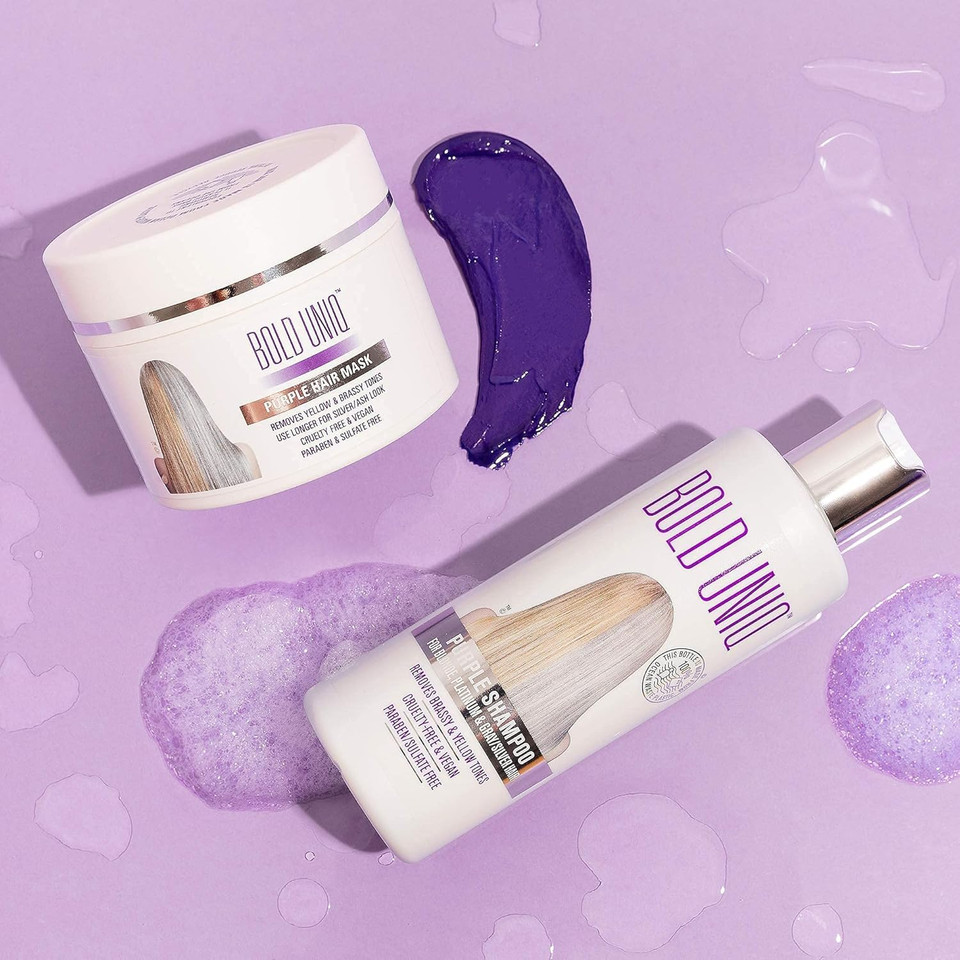 Bold Uniq Purple Shampoo & Mask Bundle. Eliminates Brassy Yellow Tones. Lightens Blonde, Platinum, Ash, Silver & Grays. Paraben & Sulfate Free. Vegan & Cruelty Free