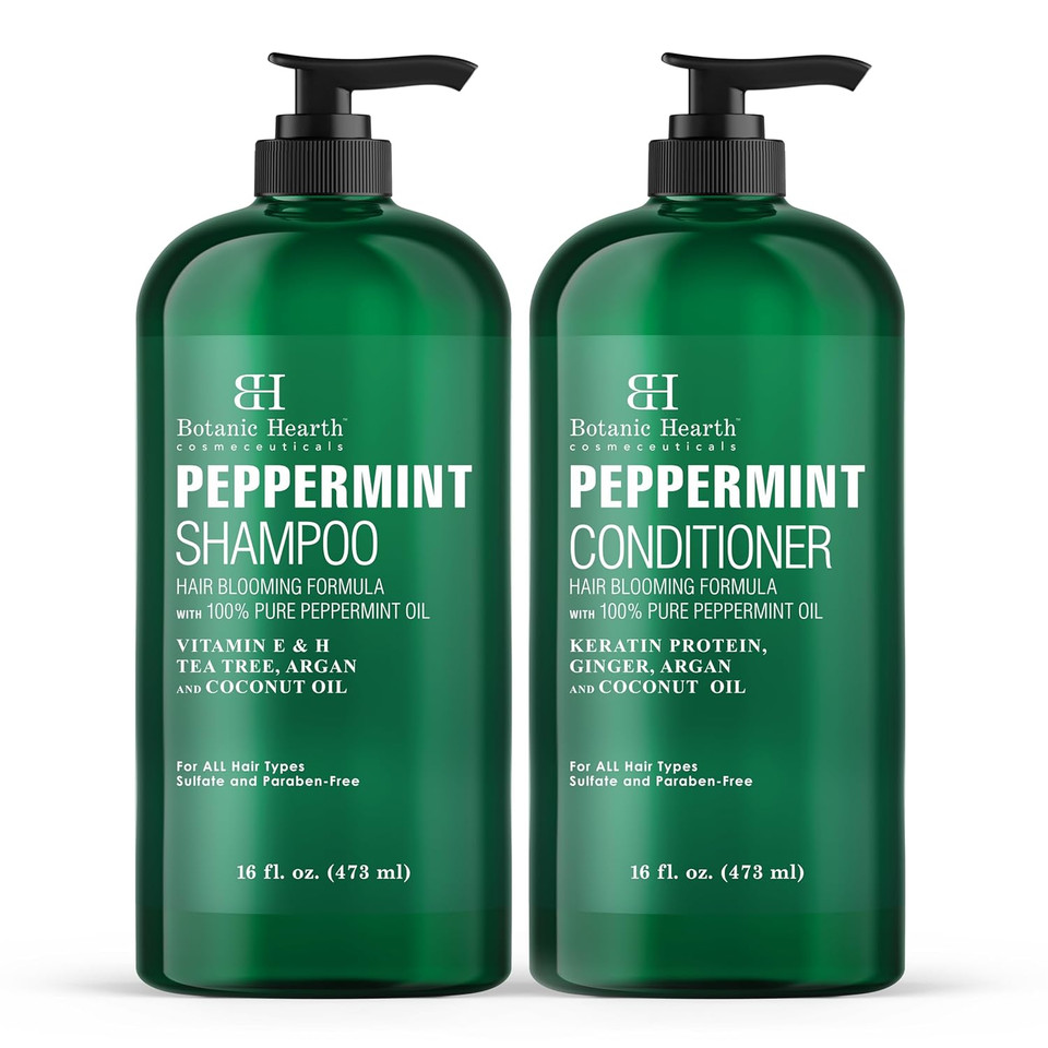 Botanic Hearth Peppermint Oil Shampoo And Conditioner Set | Hair Blooming Formula With Keratin | Fights Hair Loss & Thinning, Promotes Hair Growth|Sulfate Free For Men And Women | 16 Fl Oz X 2