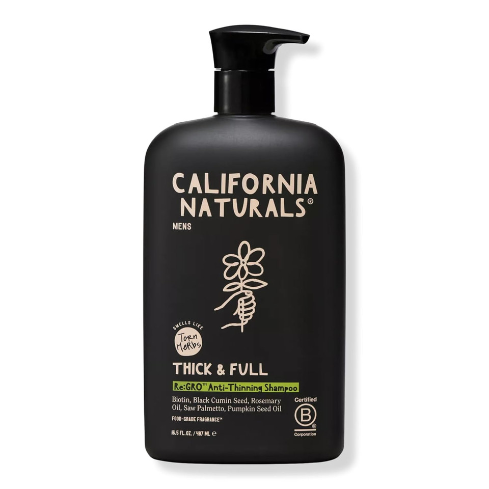 California Naturals Mens Re:Gro Shampoo For Hair Growth Support, Hair Care & Scalp Care With Biotin, All Hair Types, Vegan, Natural, Cruelty Free, Silicone, Paraben & Sulfate Free, For Men, 16.5 Oz