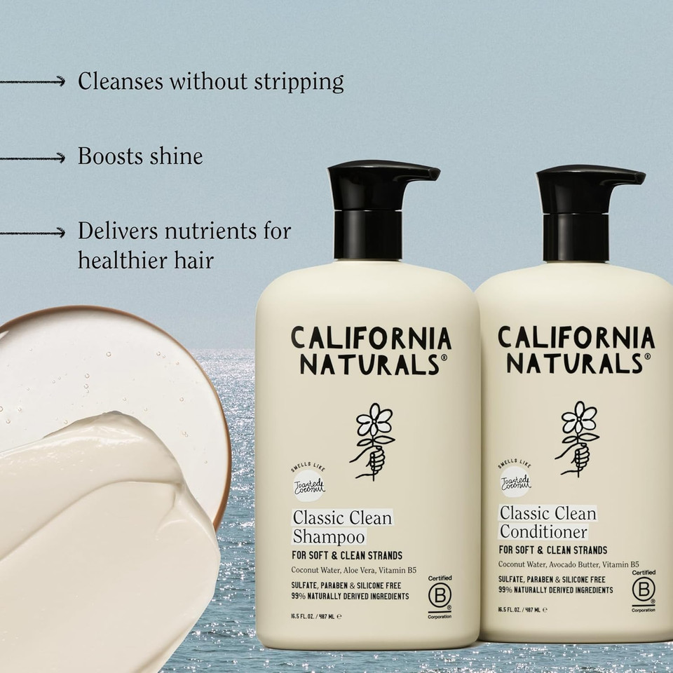 California Naturals Moisture Shampoo And Conditioner For Dry, Damaged Hair, Hair Care Bundle For Women And Men, Natural, Vegan, Cruelty, Silicone, Paraben, And Sulfate Free, Color Safe, 16.5 Fl Oz