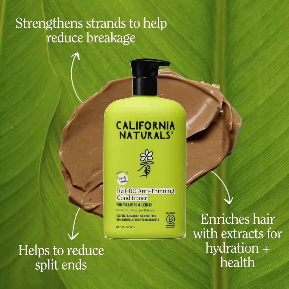 California Naturals Re:Gro Hair Conditioner, Anti-Thinning & Hair Growth Support, All Hair Types, Vegan, Natural, Cruelty Free, Silicone, Paraben & Sulfate Free Conditioner For Women & Men, 16.5 Oz