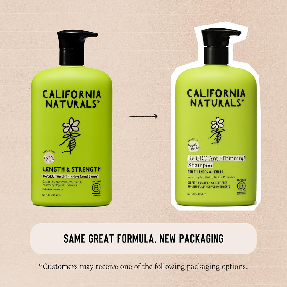 California Naturals Re:Gro Hair Shampoo, Anti Thinning & Hair Growth Support, All Hair Types, Vegan, Natural, Cruelty Free, Silicone, Paraben & Sulfate Free Shampoo For Women & Men, 16.5 Oz