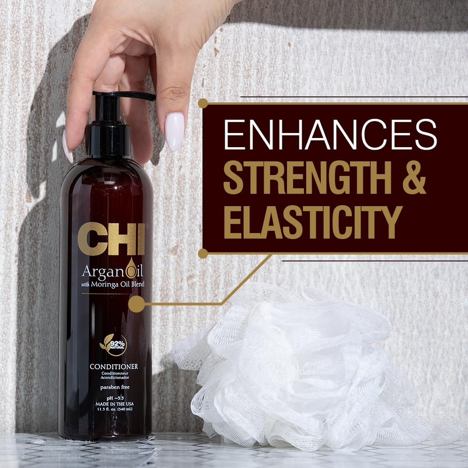 Chi Argan Oil Shampoo, Restores Moisture, Helps Rejuvenate Dry, Damaged Hair & Enhances Strength, Sulfate, Paraben, & Cruelty-Free, 11.5 Oz