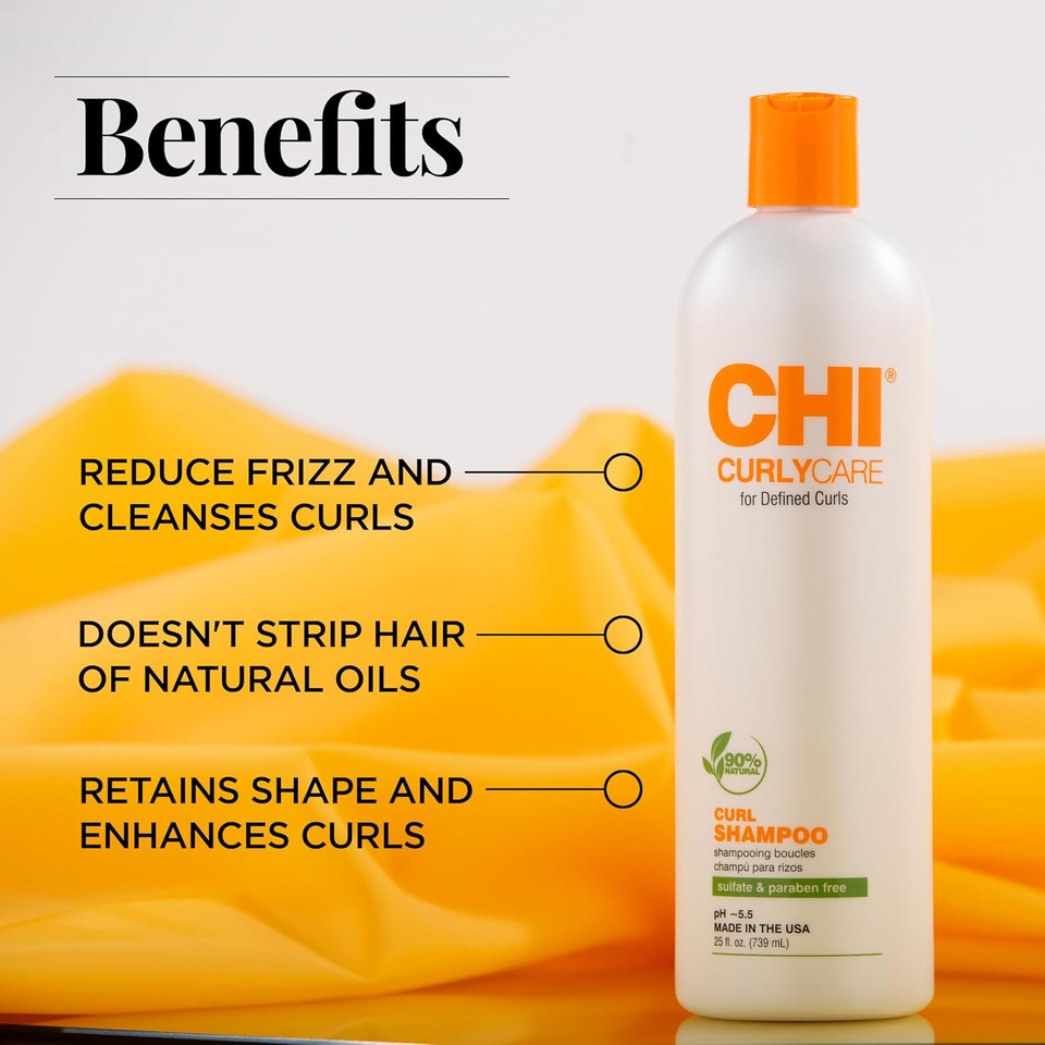 Chi Curlycare Curl Shampoo, Hydrates Curls, Reduces Frizz & Increases Elasticity & Strength, Sulfate, Paraben, & Cruelty-Free, 12 Oz