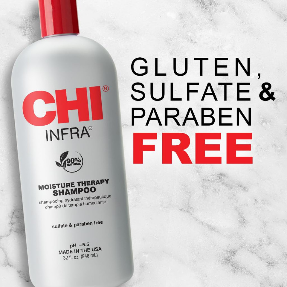 Chi Infra Shampoo, Gently Cleanses Scalp & Hair, Hydrating & Nourishing For All Hair Types, Designed For Heat Damaged Hair, Sulfate, Paraben, & Cruelty-Free, 32 Oz