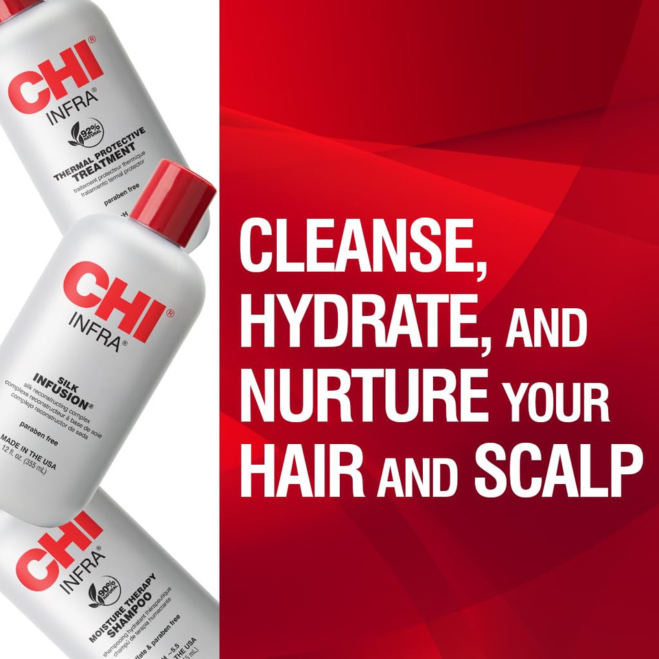 Chi Infra Trio Kit, Includes Infra Shampoo, Infra Thermal Protective Treatment, & Silk Infusion For Hair Strength & Shine, Paraben & Sulfate-Free, 3 Products, 12 Oz