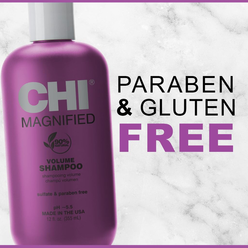Chi Magnified Volume Shampoo, Boosts Volume & Body & Builds Strength & Shine, Great For Fine Hair, Sulfate, Paraben, & Cruelty-Free, 12 Oz