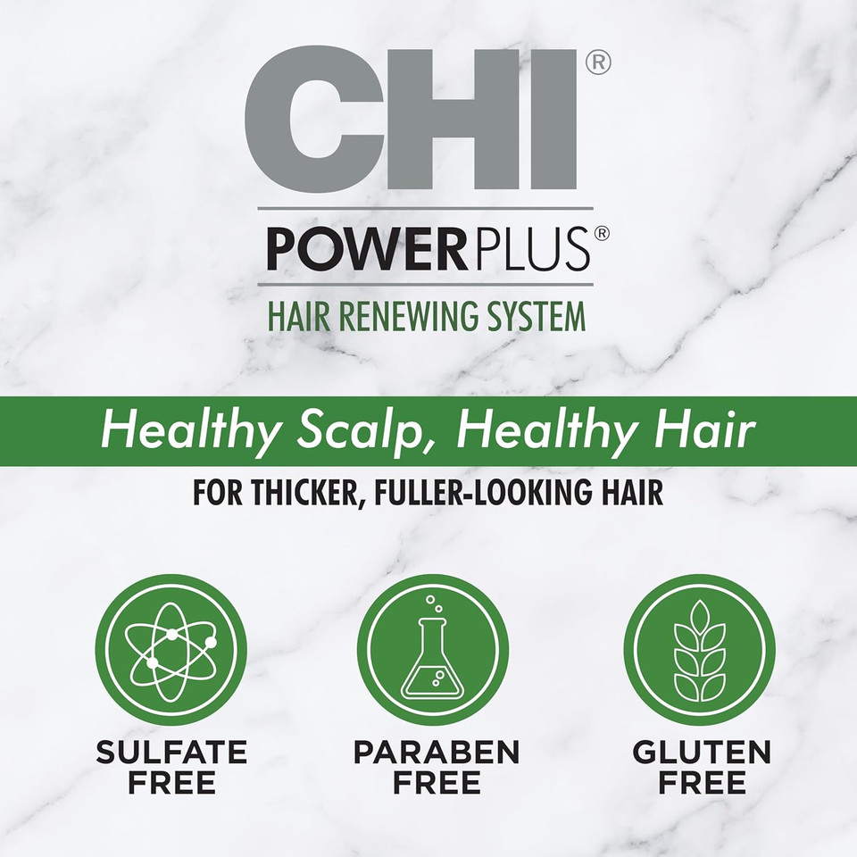 Chi Powerplus Exfoliating Shampoo, Hair Renewal System For A Healthy Scalp, Delivers Weightless Shine, For All Hair Types, 12 Oz