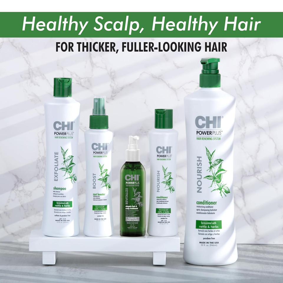 Chi Powerplus Exfoliating Shampoo, Hair Renewal System For A Healthy Scalp, Delivers Weightless Shine, For All Hair Types, 12 Oz