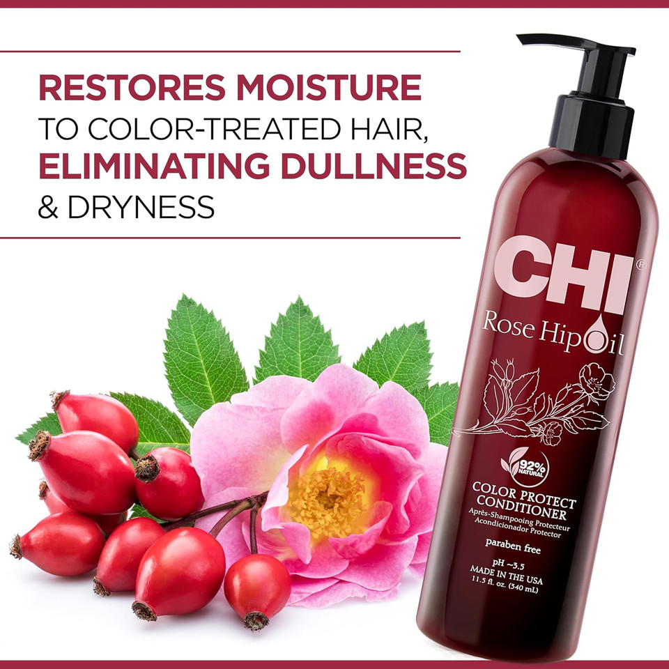 Chi Rosehip Oil Protecting Conditioner, Restores Moisture To Color-Treated Hair & Helps Retain Color, Sulfate, Paraben, & Cruelty-Free, 11.5 Oz