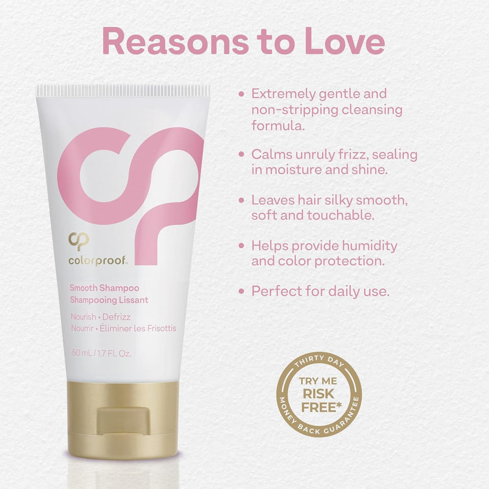 Colorproof Smooth Shampoo 1.7 Fl. Oz. Smoothing Travel Size Anti-Frizz Shampoo With With A Frizz-Fighting, Gentle, Cleansing, Hydrating Color-Protection Formula For Color Treated Hair, White Tea Scent
