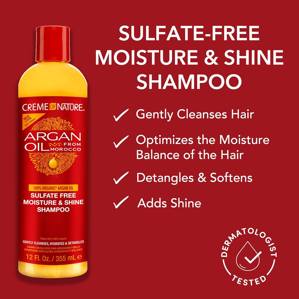 Creme Of Nature Argan Oil From Morocco Sulfate-Free Moisture & Shine Shampoo, Bonus Size 15.2Oz