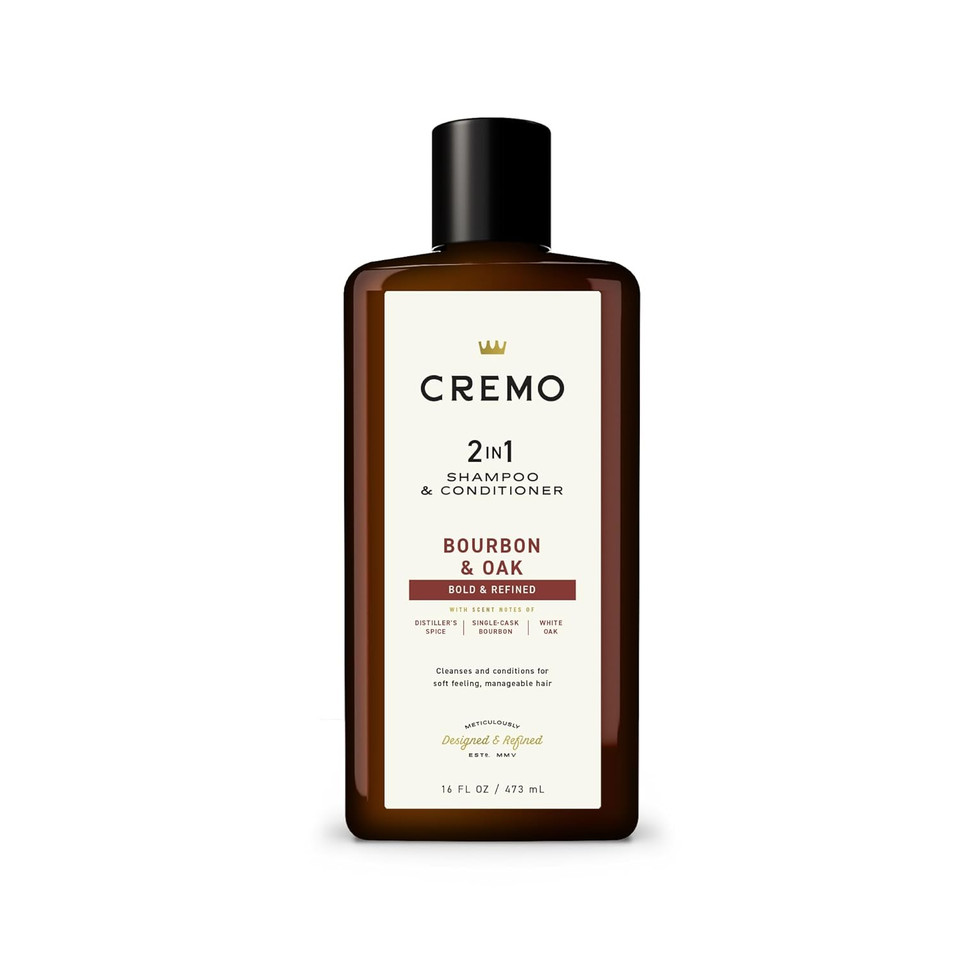 Cremo Bourbon & Oak 2 In 1 Shampoo & Conditioner For Men, A Sophisticated Blend Of Distillers Spice, Fine Bourbon And White Oak, 16 Fl Oz