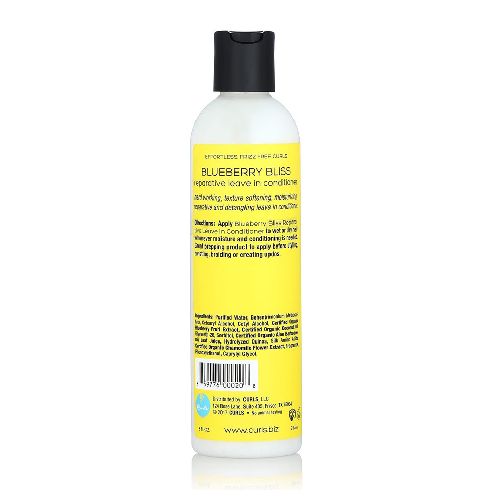 Curls Blueberry Bliss Reparative Leave In Conditioner - 8 Oz, Helps Repair Damage And Prevent Breakage, Conditioner For Curly Hair, Wavy, And Coily Hair Types