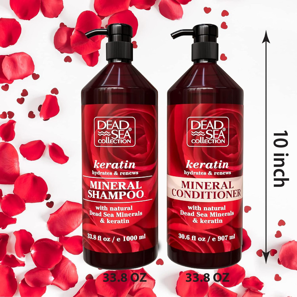 Dead Sea Collection Shampoo And Conditioner Set With Keratin  Hydrating Softening Hair Products With Dead Sea Minerals For All Hair Types  Set Of 2 Bottles (33.8 & 30.6 Fl. Oz.)
