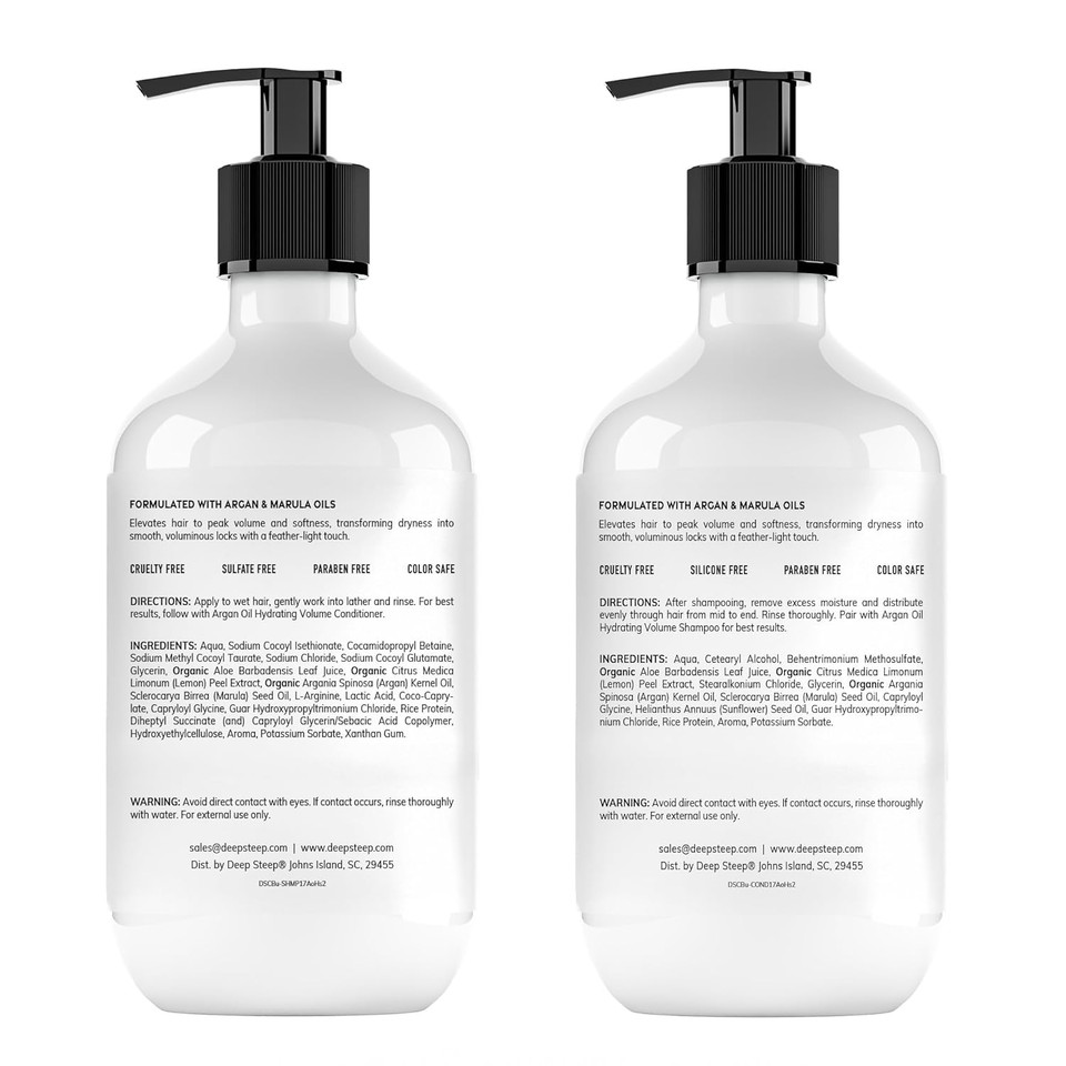 Deep Steep Argan Oil Hydrating Volume Shampoo & Conditioner, 17 Oz  Moisturizing Conditioner With Aloe Vera, Marula Oil, Rice Protein  Silicone-Free, Vegan, Clean Beauty Hair Care, Silky Hair