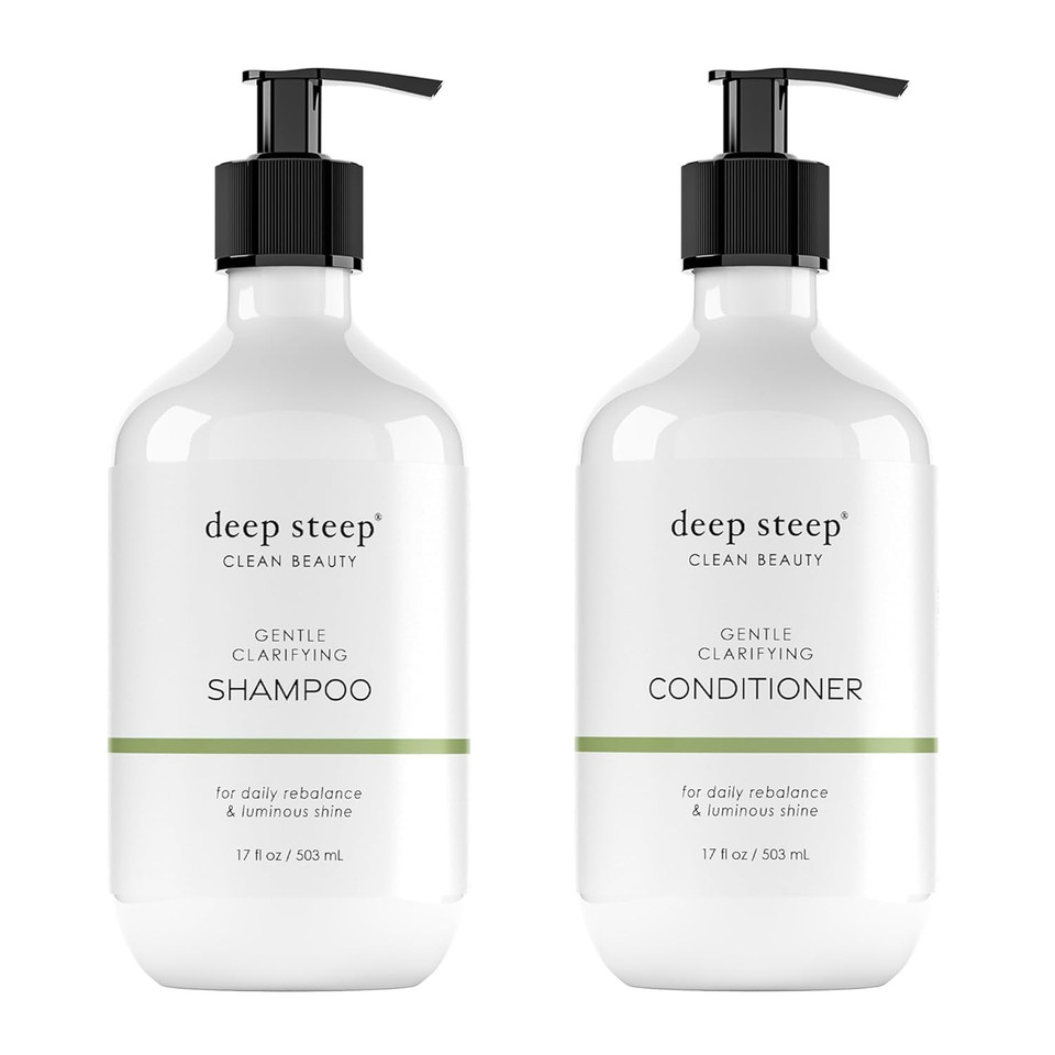 Deep Steep Gentle Clarifying Shampoo & Conditioner, 17 Oz  Refreshing Shampoo With Tea Tree Oil, Peppermint, Aloe, Hyaluronic Acid & Panthenol  Sulfate-Free, Vegan, Clean Beauty Hair Care