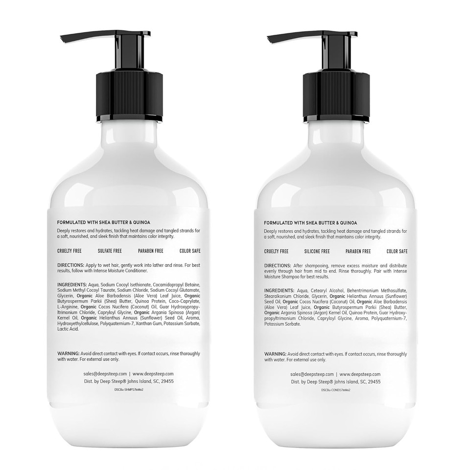 Deep Steep High Shine Coconut Oil Shampoo & Conditioner, 17 Oz  Moisturizing Shampoo With Aloe Vera, Argan Oil, Rice Protein - Sulfate-Free, Vegan, Clean Beauty Hair Care, Soft & Glossy Hair