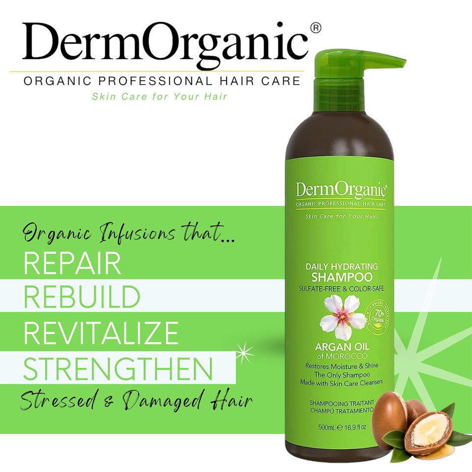 Dermorganic Argan Oil Daily Hydrating Shampoo Plus Conditioner  Sulfate-Free & Color Safe, 33.8 Oz