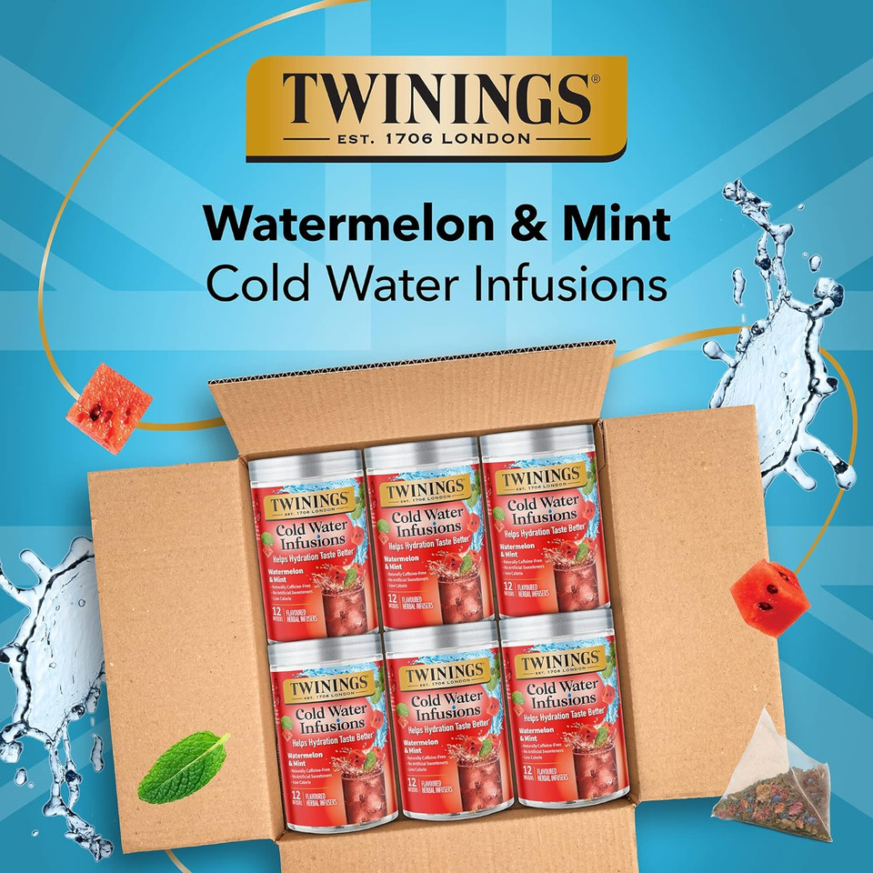 Twinings Cold Water Infusions Flavored Water Enhancer, Watermelon & Mint, 12 Count (Pack Of 6) Twinings Cold Water Infusions Flavored Water Enhancer, Watermelon & Mint, 12 Count (Pack Of 6)