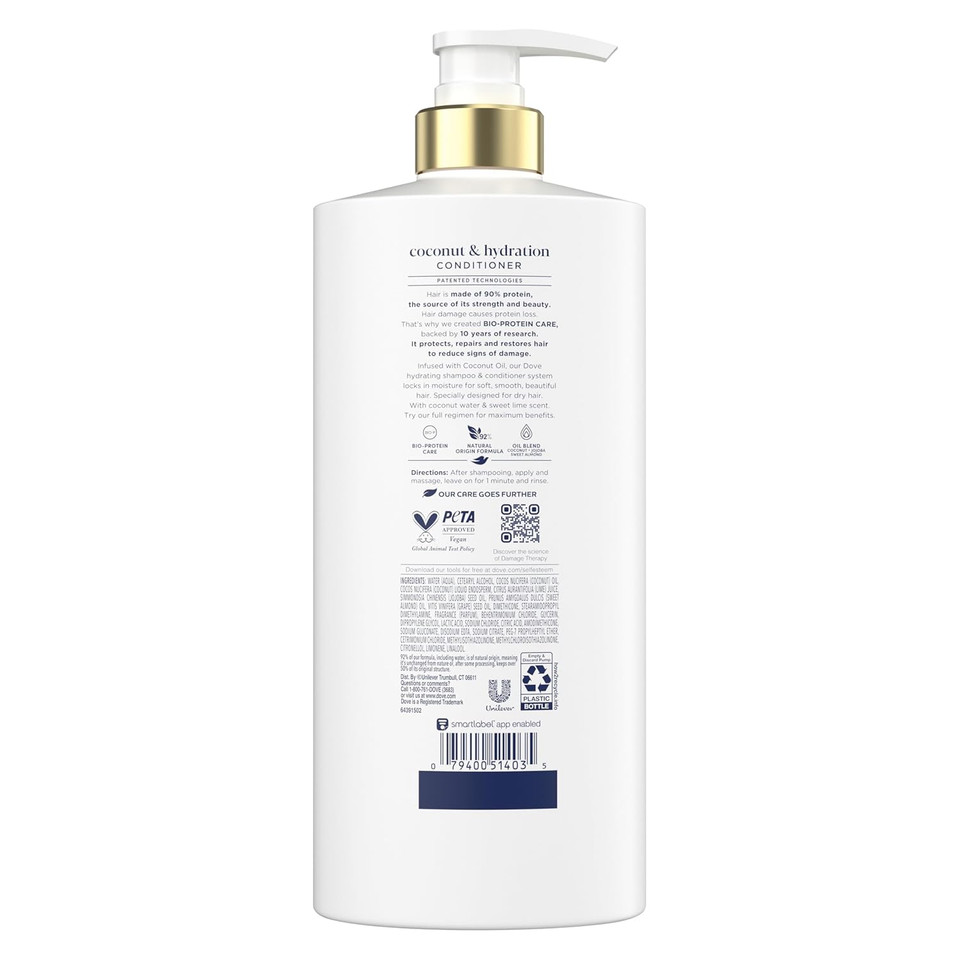Dove Conditioner Coconut & Hydration For Dry Hair With Bio-Protein Care Technology And Coconut Oil 28 Fl Oz