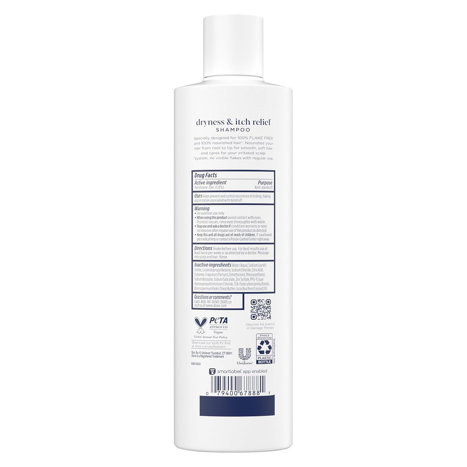 Dove Damage Therapy Derma Shampoo Dryness + Itch For Flaky Scalp With Pyrithione Zinc And Coconut Oil 12 Fl Oz