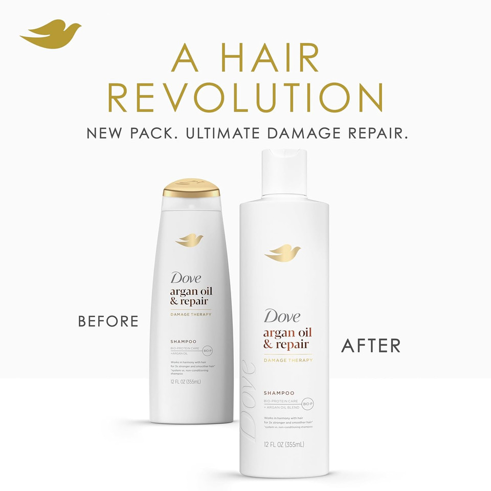Dove Shampoo Argan Oil & Repair For Fine Hair With Bio-Protein Care Technology And Argan Oil Blend 12 Fl Oz