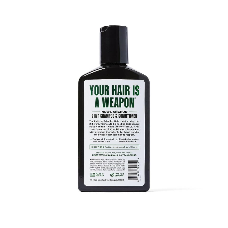 Duke Cannon News Anchor 2-In-1 Hair Wash, Tea Tree & Menthol, 10 Fl. Oz  Shampoo & Conditioner For Men With Thick Hair, Clean Mint Scent, Strengthens With Protein, Made In Usa