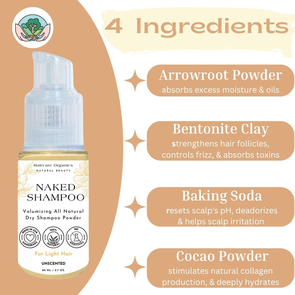 Volumizing Dry Shampoo Powder | Non-Aerosol | Organic Hair Powder | Benzane & Talc Free | For All Hair Types | Made In Usa | Jumbo Size 2.7 Oz (Light)