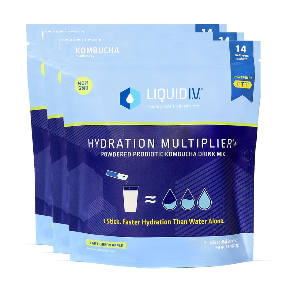Liquid I.V. Hydration Multiplier + Probiotic Kombucha - Tart Green Apple - Hydration Powder Packets | Electrolyte Drink Mix | Easy Open Single-Serving Stick | Non-Gmo | 42 Stucks0.56 Ounce (Pack Of 42)